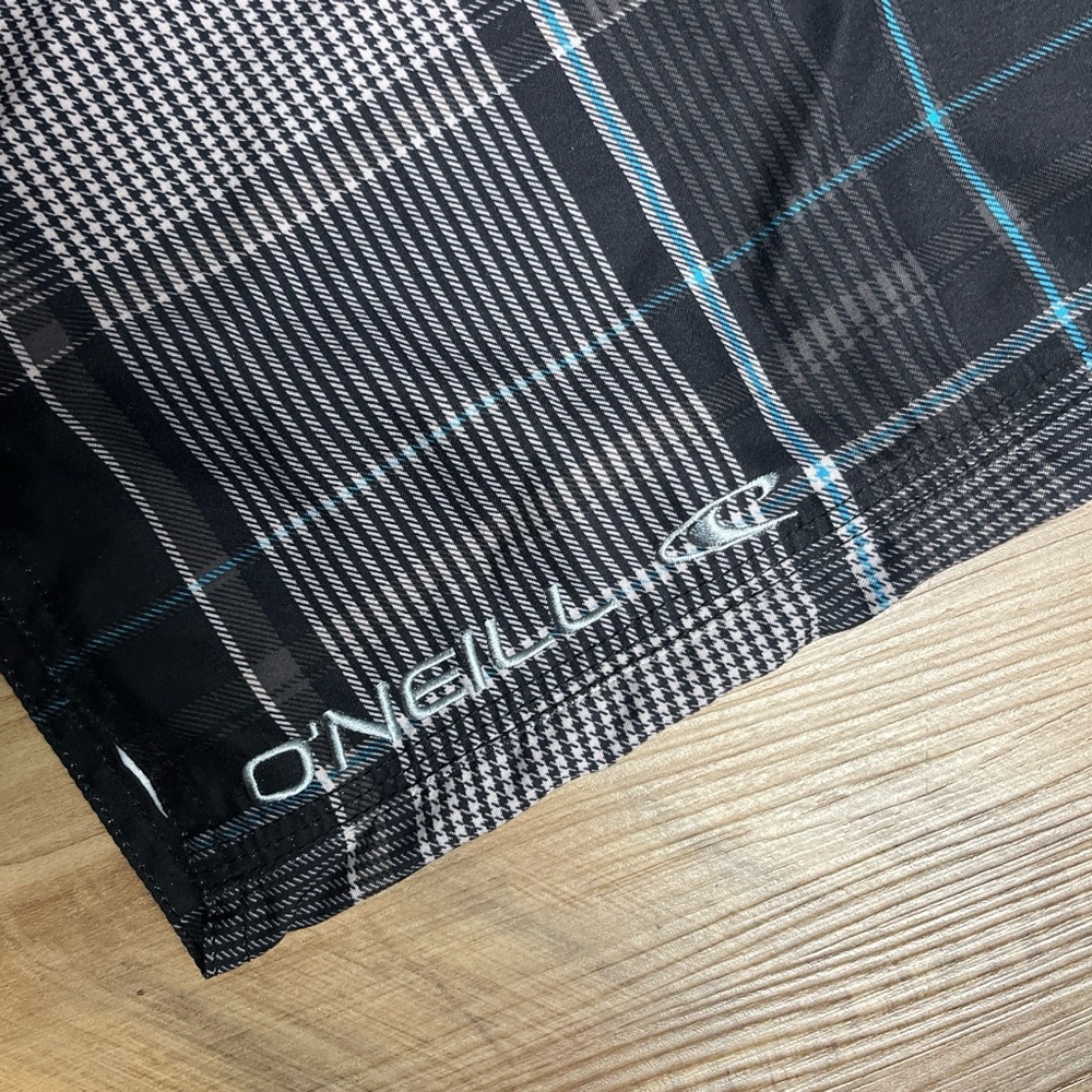 O'Neill Black and Blue Plaid Board Shorts
